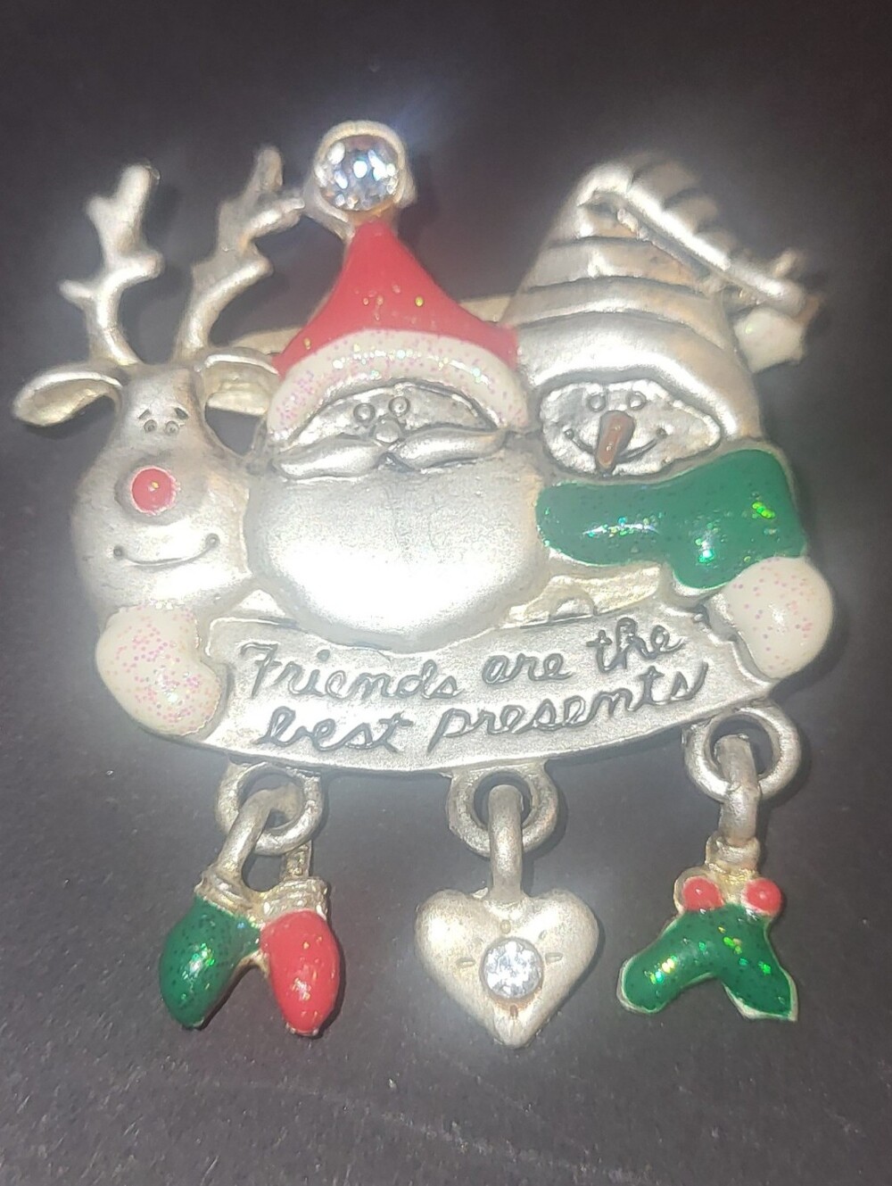 Vintage silver-tone holiday brooch Santa Christmas pin